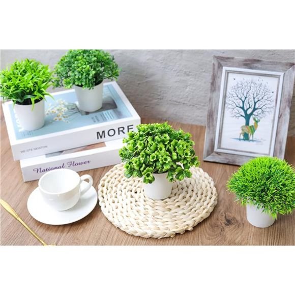 4 Pack Fake Plants Mini Artificial Greenery Potted Plants for Home Office Table - Picture 6 of 6